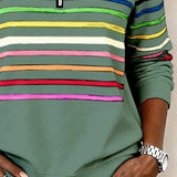 Striped Quarter-Zip Pullover with Mock Neck