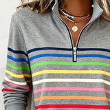 Striped Quarter-Zip Pullover with Mock Neck