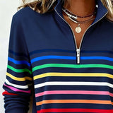 Striped Quarter-Zip Pullover with Mock Neck