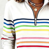 Striped Quarter-Zip Pullover with Mock Neck
