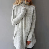 Oversized High Neck Sweater with Split Hem and Long Sleeves