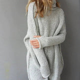 Oversized High Neck Sweater with Split Hem and Long Sleeves