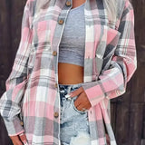Plaid Button-Front Shirt Cardigan with Chest Pockets