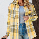 Plaid Button-Front Shirt Cardigan with Chest Pockets