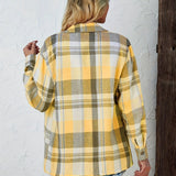 Plaid Button-Front Shirt Cardigan with Chest Pockets