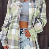 Plaid Button-Front Shirt Cardigan with Chest Pockets