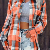Plaid Button-Front Shirt Cardigan with Chest Pockets