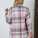 Plaid Button-Front Shirt Cardigan with Chest Pockets
