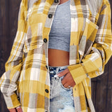 Plaid Button-Front Shirt Cardigan with Chest Pockets