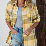 Plaid Button-Front Shirt Cardigan with Chest Pockets