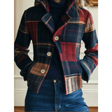 Plaid Button-Front Cropped Jacket with Side Pockets