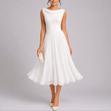 Draped Neck Pleated Chiffon Midi Dress