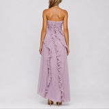 Pleated Halter Maxi Dress with Ruffle Trim