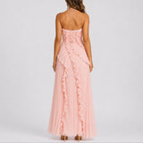 Pleated Halter Maxi Dress with Ruffle Trim