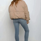 Quilted Puffer Jacket with High Collar and Zip Front