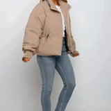 Quilted Puffer Jacket with High Collar and Zip Front