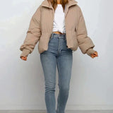 Quilted Puffer Jacket with High Collar and Zip Front