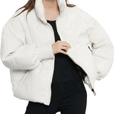 Quilted Puffer Jacket with High Collar and Zip Front