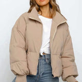 Quilted Puffer Jacket with High Collar and Zip Front