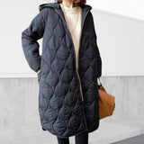 Women's Long Quilted Coat with Hood and Front Zipper for Winter