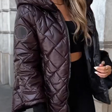 Hooded Diamond-Quilted Puffer Jacket with Zip Front