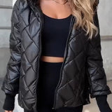 Hooded Diamond-Quilted Puffer Jacket with Zip Front