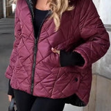 Hooded Diamond-Quilted Puffer Jacket with Zip Front