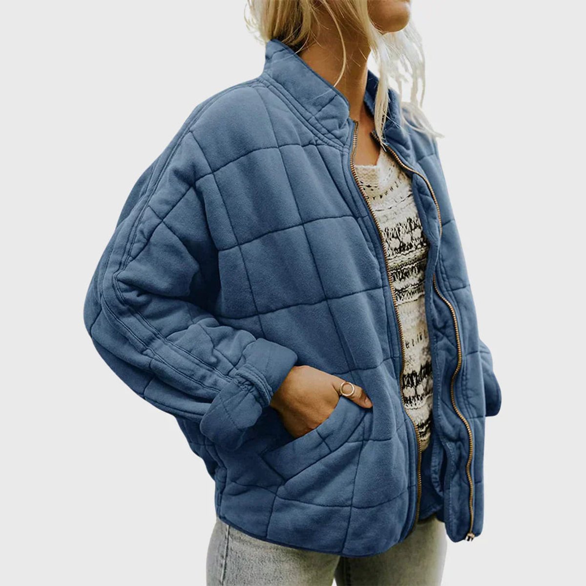 Quilted Zip-Up Jacket with Stand Collar