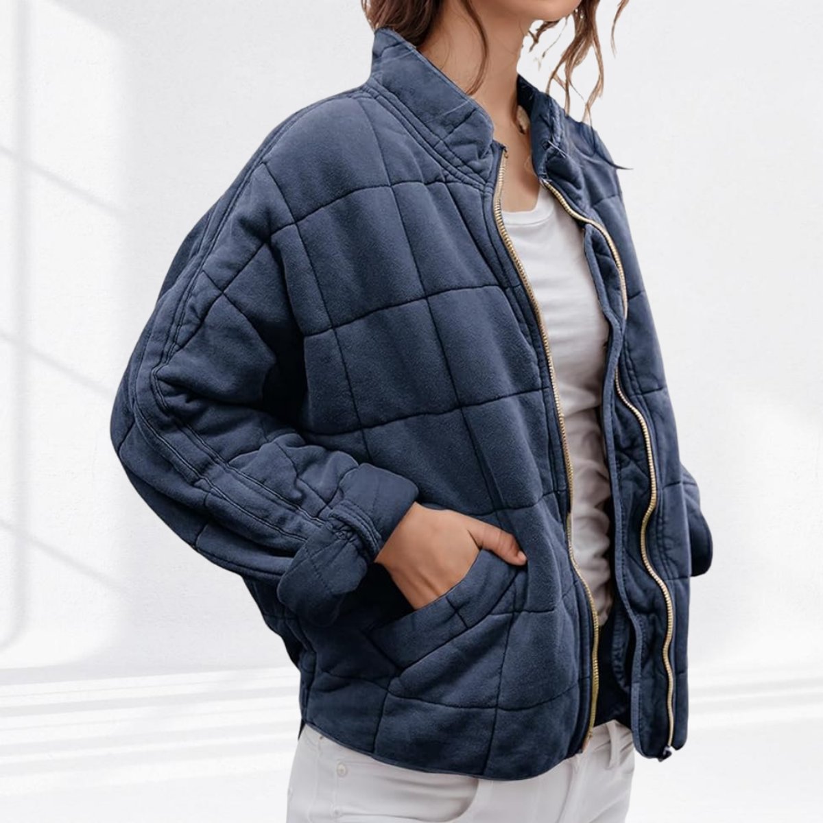 Quilted Zip-Up Jacket with Stand Collar