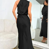 Satin Draped Halter Neck Midi Dress