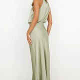 Satin Draped Halter Neck Midi Dress
