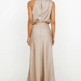 Satin Draped Halter Neck Midi Dress