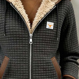 Women's Quilted Jacket with Hood Plush-Lined Collar and Zip Front