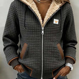 Women's Quilted Jacket with Hood Plush-Lined Collar and Zip Front