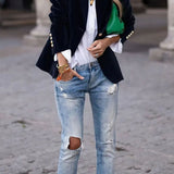 Tailored Velvet Blazer with Button Front