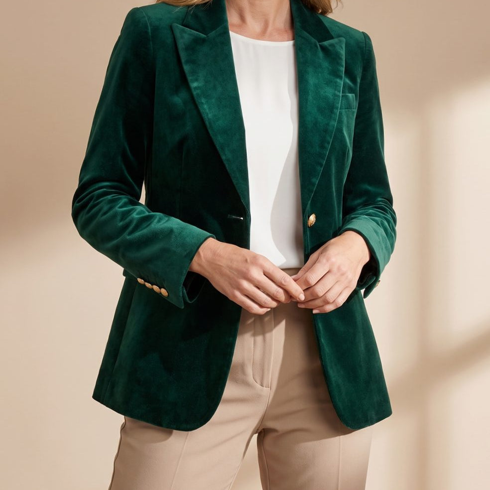 Tailored Velvet Blazer with Button Front