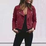 Cropped Suede Moto Jacket with Asymmetric Zip