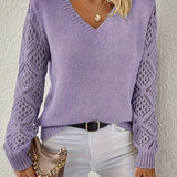 V-Neck Knit Sweater with Crochet Sleeves