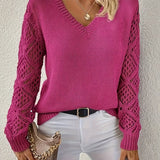 V-Neck Knit Sweater with Crochet Sleeves