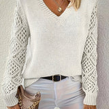 V-Neck Knit Sweater with Crochet Sleeves