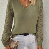 V-Neck Knit Sweater with Crochet Sleeves