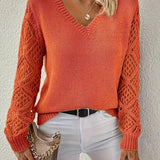 V-Neck Knit Sweater with Crochet Sleeves