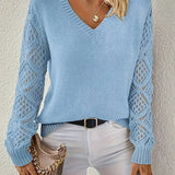 V-Neck Knit Sweater with Crochet Sleeves