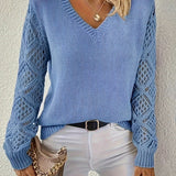V-Neck Knit Sweater with Crochet Sleeves