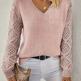 V-Neck Knit Sweater with Crochet Sleeves