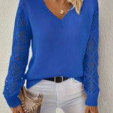 V-Neck Knit Sweater with Crochet Sleeves