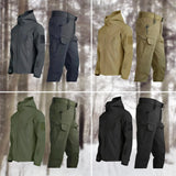 Men's Tactical Jacket and Cargo Pants Two Piece Set with Hooded Zip Front and Multiple Utility Pockets