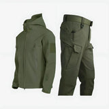 Men's Tactical Jacket and Cargo Pants Two Piece Set with Hooded Zip Front and Multiple Utility Pockets