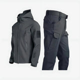 Men's Tactical Jacket and Cargo Pants Two Piece Set with Hooded Zip Front and Multiple Utility Pockets