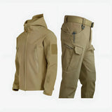 Men's Tactical Jacket and Cargo Pants Two Piece Set with Hooded Zip Front and Multiple Utility Pockets